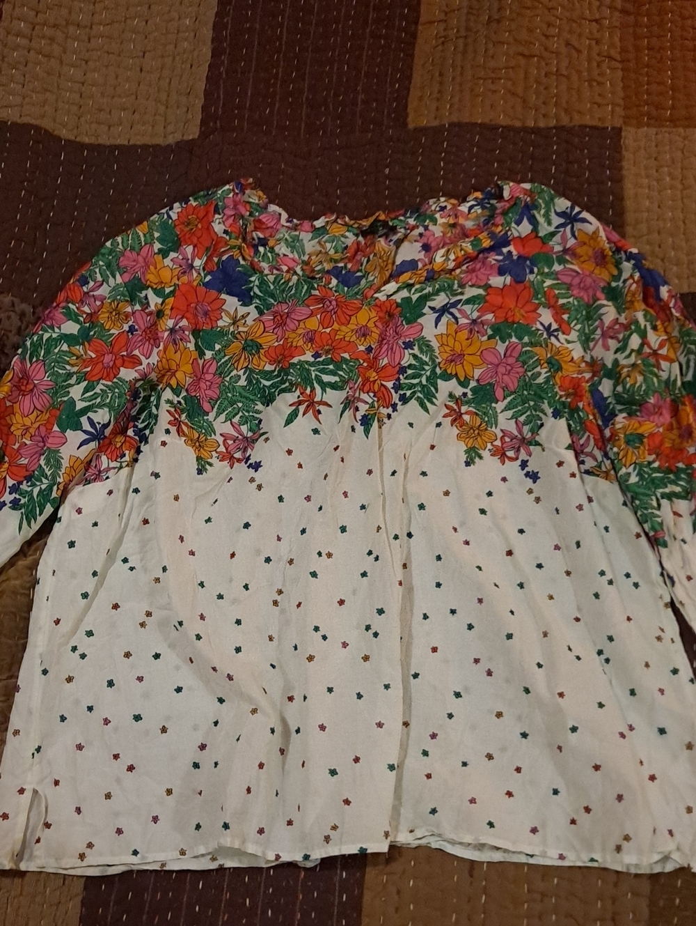 Talbots Ivory Tunic with Bright Floral Yoke